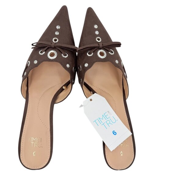 Time and Tru Women's Studded Kitten Heel Brown Mules Shoes Size 6 NWOB - Picture 9 of 12